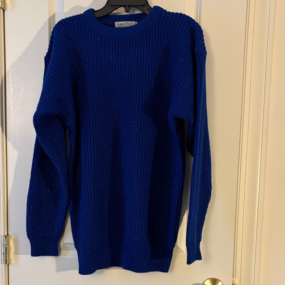 Karen Scott Women’s Royal Blue Sparkly Crewneck Sweater